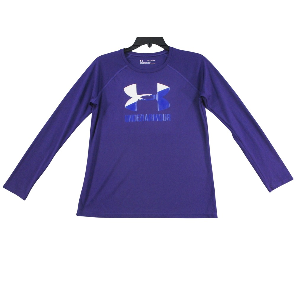 Under Armour Boys YXL Purple HeatGear Big Logo Long Sleeve Shirt 1305686